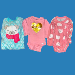Nwot 3/$15  3 newborn - 3mos onesies L to R Carter’s, Gerber and just one you